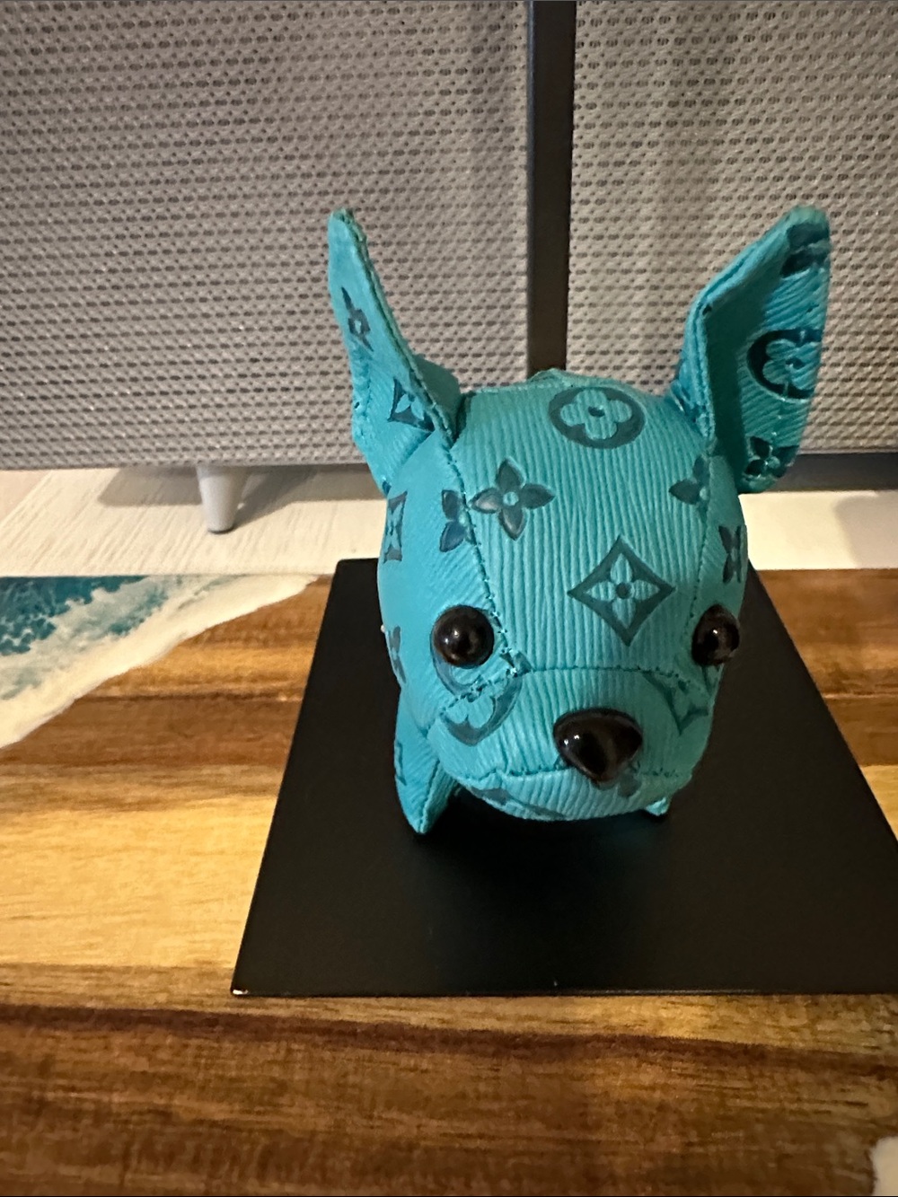 Fashion Teal Plush Dog Toy with Patterned Fabric - Decorative Pet Toy